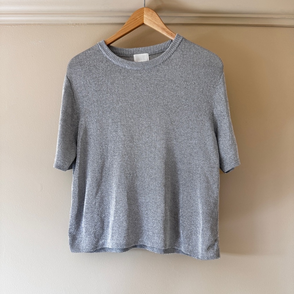 H&M Fine-Knit Glittery Top Silver